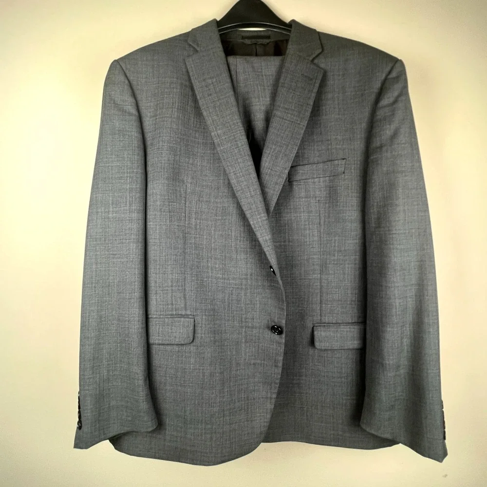 Lauren Ralph Lauren Gray Suit 48R 100% Wool Natural Stretch Flat Front Two Piece